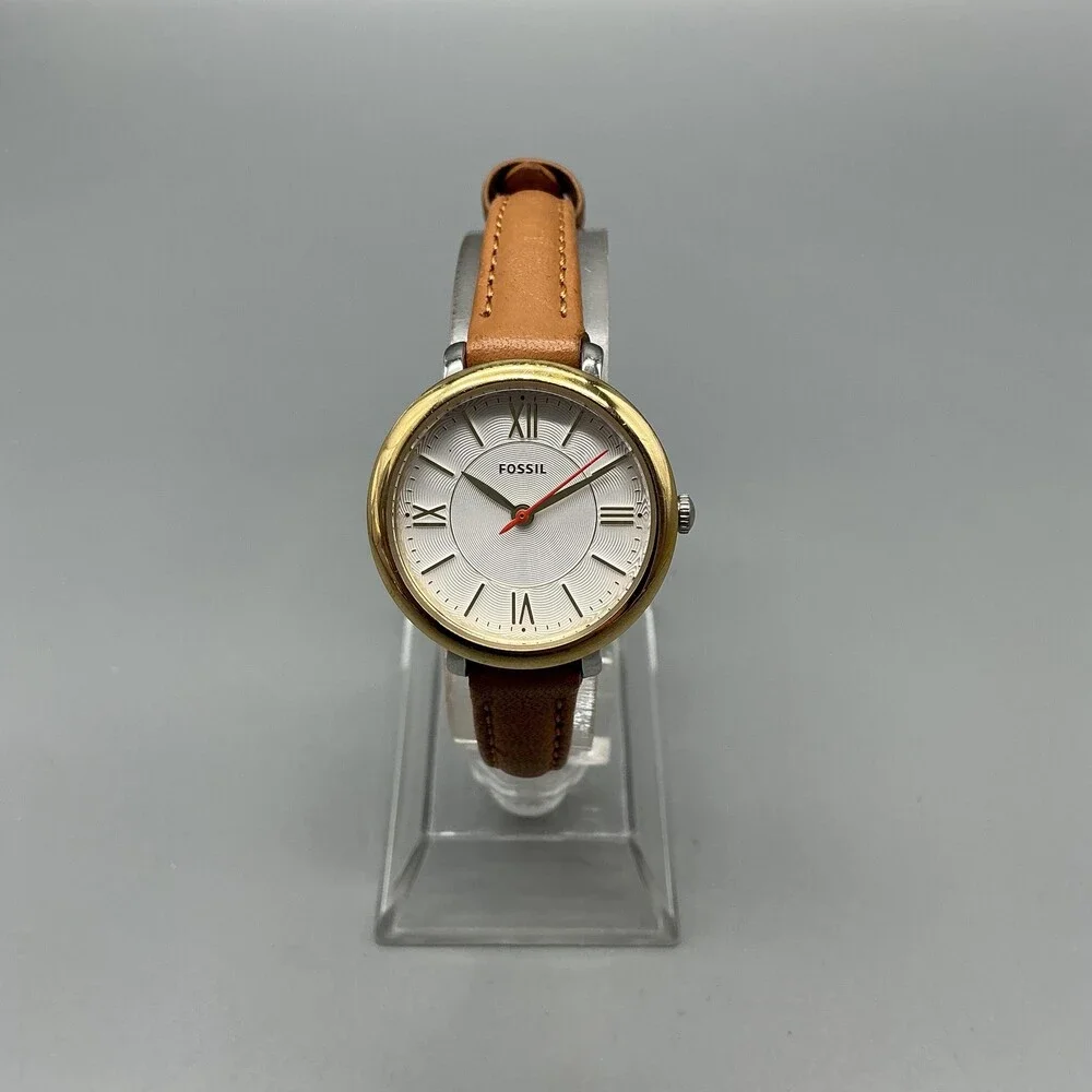 Fossil ES3791 Womens Watch 27mm Silver Dial Gold Tone Brown Leather New Battery